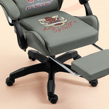 Minimalist Leather Metal National Tide Desk Chair — Footrest Model / Steel / Gray