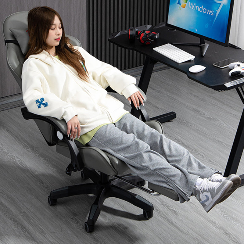 Minimalist Leather Metal National Tide Desk Chair — Footrest Model / Nylon / Gray