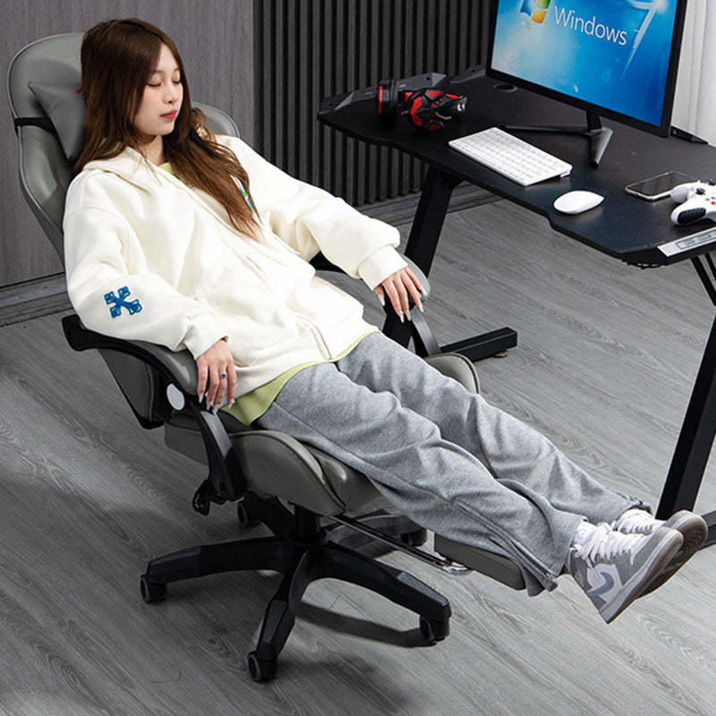 Minimalist Leather Metal National Tide Desk Chair — Footrest Model / Nylon / Gray