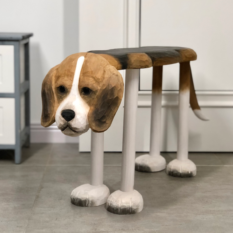 Contemporary Carved Beagle Wood Chair