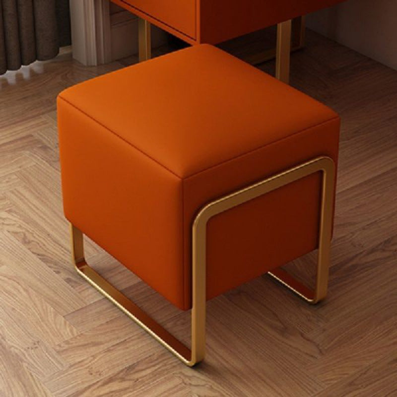 Scandinavian Leather Wood Vanity Stool