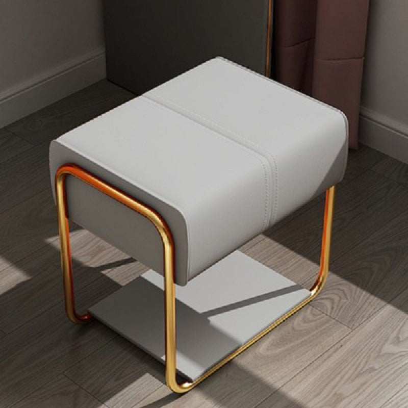 Scandinavian Leather Wood Vanity Stool — B - Black Feet / Beige