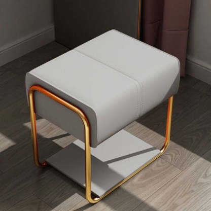 Scandinavian Leather Wood Vanity Stool — B - Black Feet / Beige