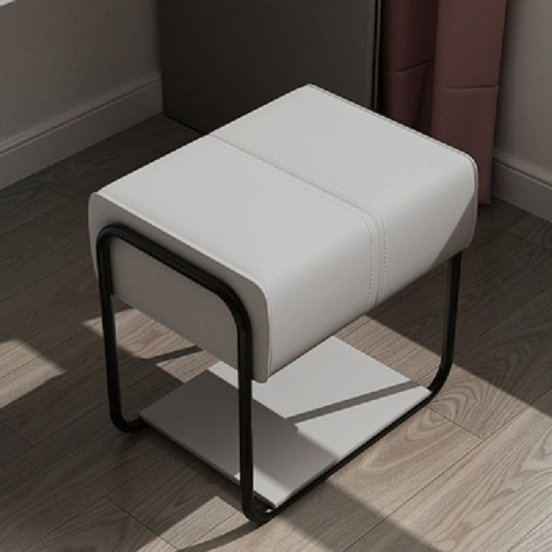 Scandinavian Leather Wood Vanity Stool — B - Black Feet / Gray