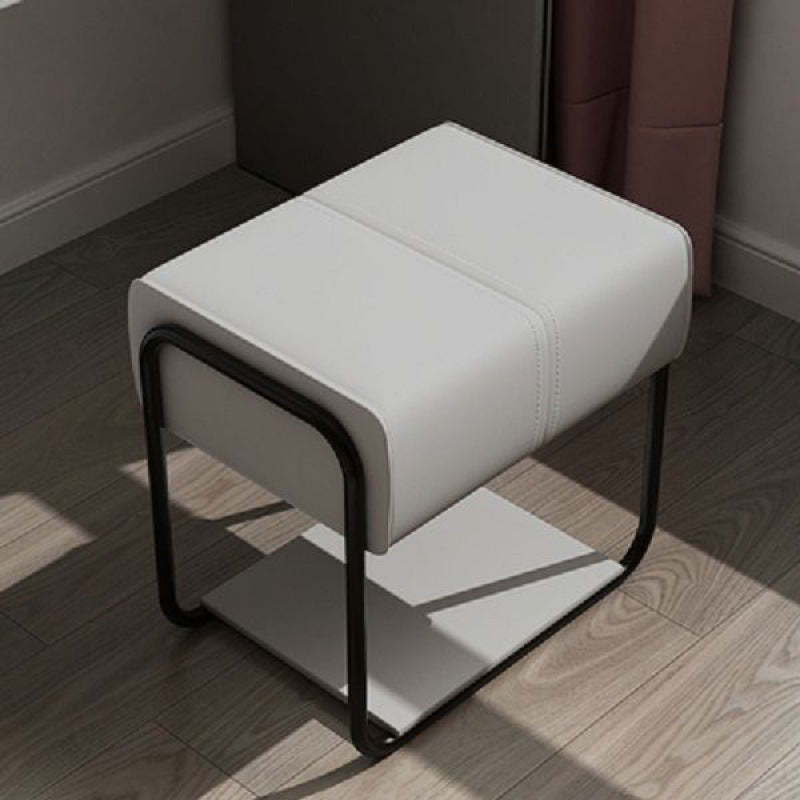 Scandinavian Leather Wood Vanity Stool — B - Black Feet / Gray