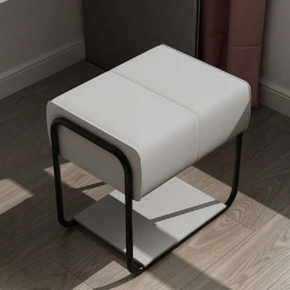 Scandinavian Leather Wood Vanity Stool — B - Black Feet / Gray