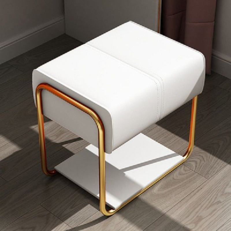 Scandinavian Leather Wood Vanity Stool — B - Black Feet / Orange
