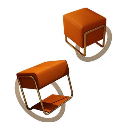 Scandinavian Leather Wood Vanity Stool — B - Gold Feet / Gray