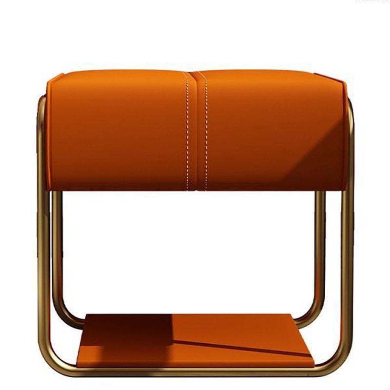 Scandinavian Leather Wood Vanity Stool — B - Gold Feet / Orange