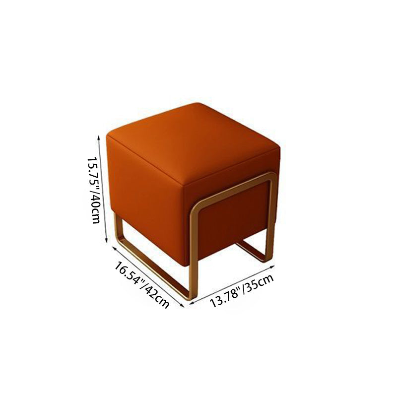 Scandinavian Leather Wood Vanity Stool — A - Black Feet / Orange