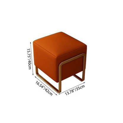 Scandinavian Leather Wood Vanity Stool — A - Black Feet / Orange