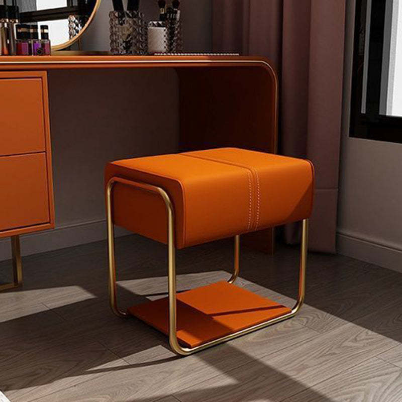 Scandinavian Leather Wood Vanity Stool — A - Gold Feet / Gray