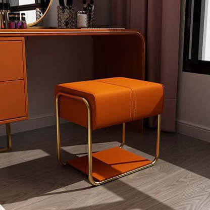 Scandinavian Leather Wood Vanity Stool — A - Gold Feet / Gray