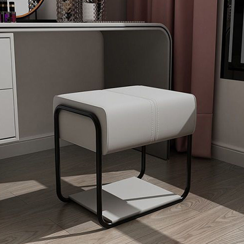 Scandinavian Leather Wood Vanity Stool — A - Gold Feet / Beige