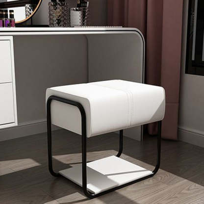 Scandinavian Leather Wood Vanity Stool