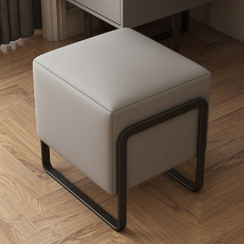 Scandinavian Leather Wood Vanity Stool