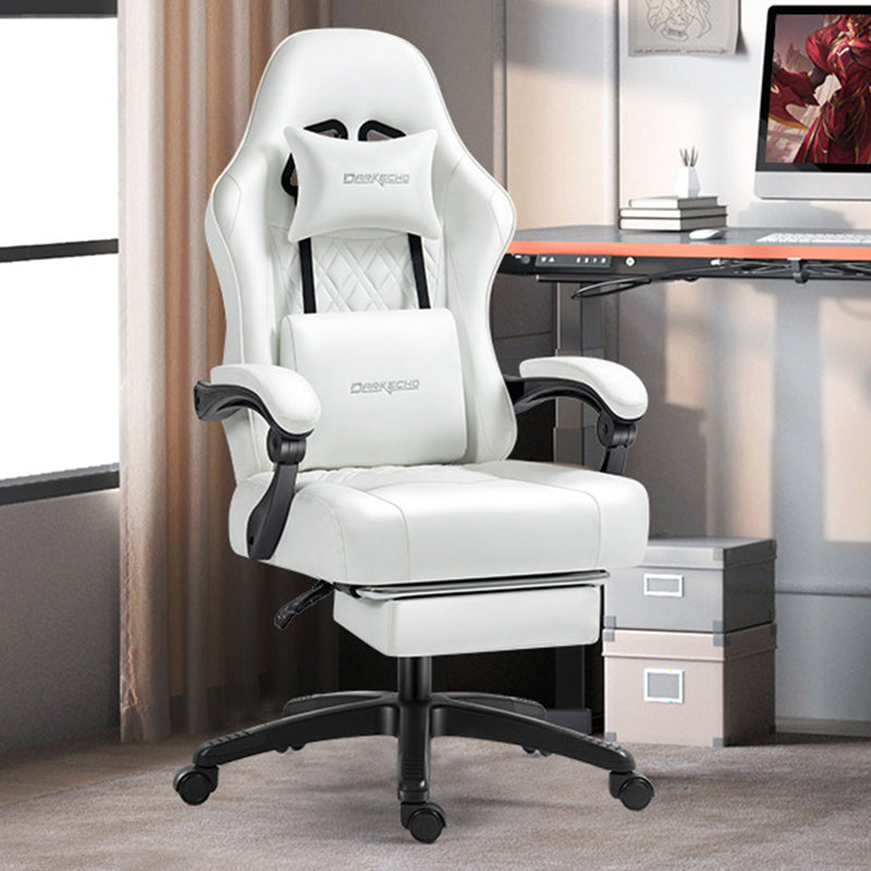 Minimalist Swivel Liftable Nylon Leather Desk Chair — White & Leather