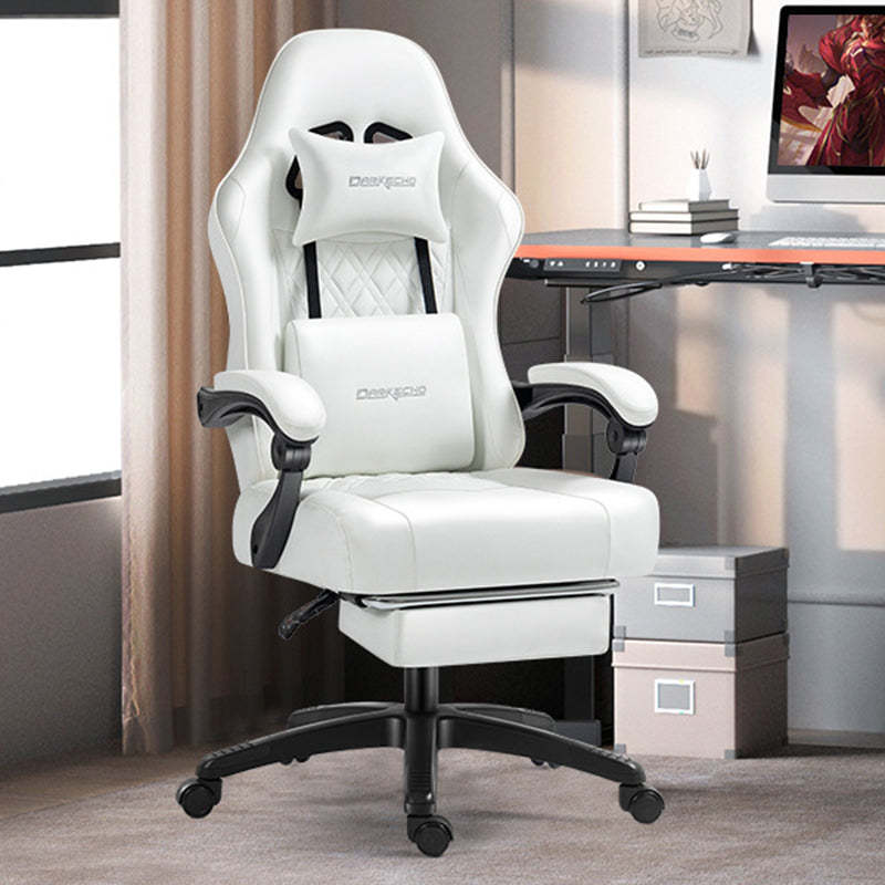 Minimalist Swivel Liftable Nylon Leather Desk Chair — White & Leather
