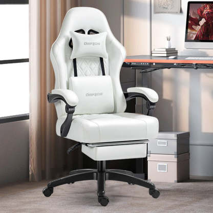 Minimalist Swivel Liftable Nylon Leather Desk Chair — White & Leather