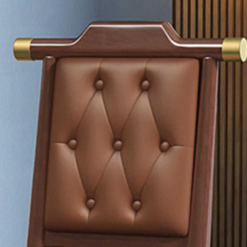 Chinese Wood Leather Dining Chair — Soft Seat / Walnut Color + Brown