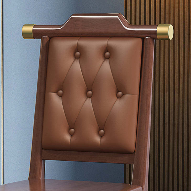 Chinese Wood Leather Dining Chair — Soft Seat / White