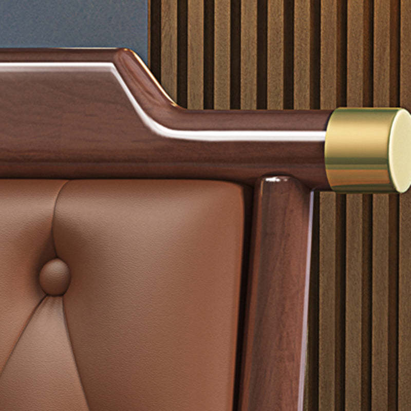 Chinese Wood Leather Dining Chair — Soft Seat / Original Wood Color + Gray