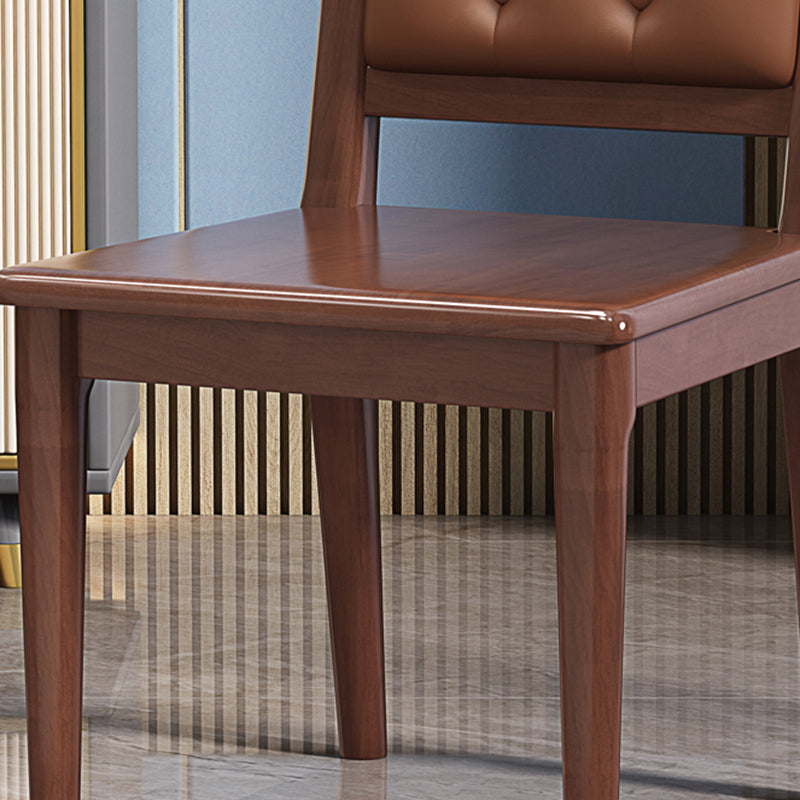 Chinese Wood Leather Dining Chair — Hard Seat / Red Sandalwood Color + Orange