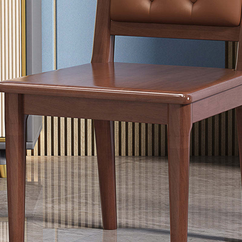 Chinese Wood Leather Dining Chair — Hard Seat / Red Sandalwood Color + Orange
