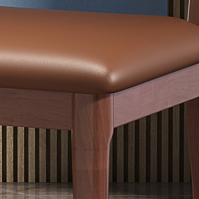 Chinese Wood Leather Dining Chair — Hard Seat / Red Sandalwood Color + Blue