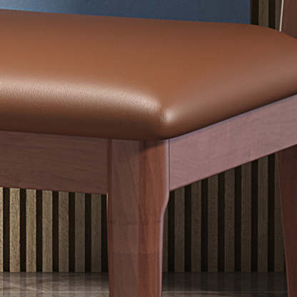 Chinese Wood Leather Dining Chair — Hard Seat / Red Sandalwood Color + Blue