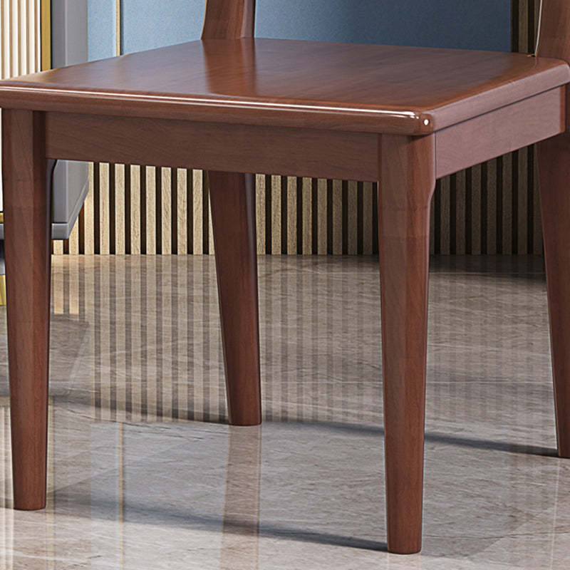 Chinese Wood Leather Dining Chair — Hard Seat / Walnut Color + Gray