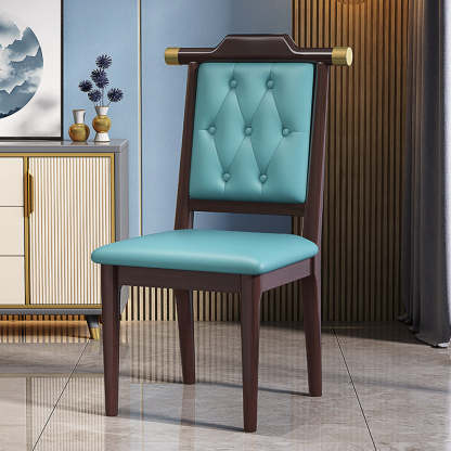 Chinese Wood Leather Dining Chair — Soft Seat / Walnut Color + Gray