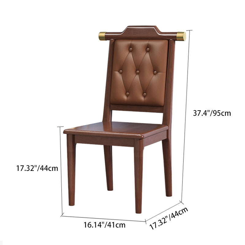 Chinese Wood Leather Dining Chair — Hard Seat / Original Wood Color + Gray
