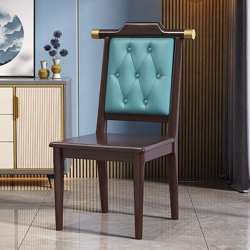 Chinese Wood Leather Dining Chair — Soft Seat / Red Sandalwood Color + Orange