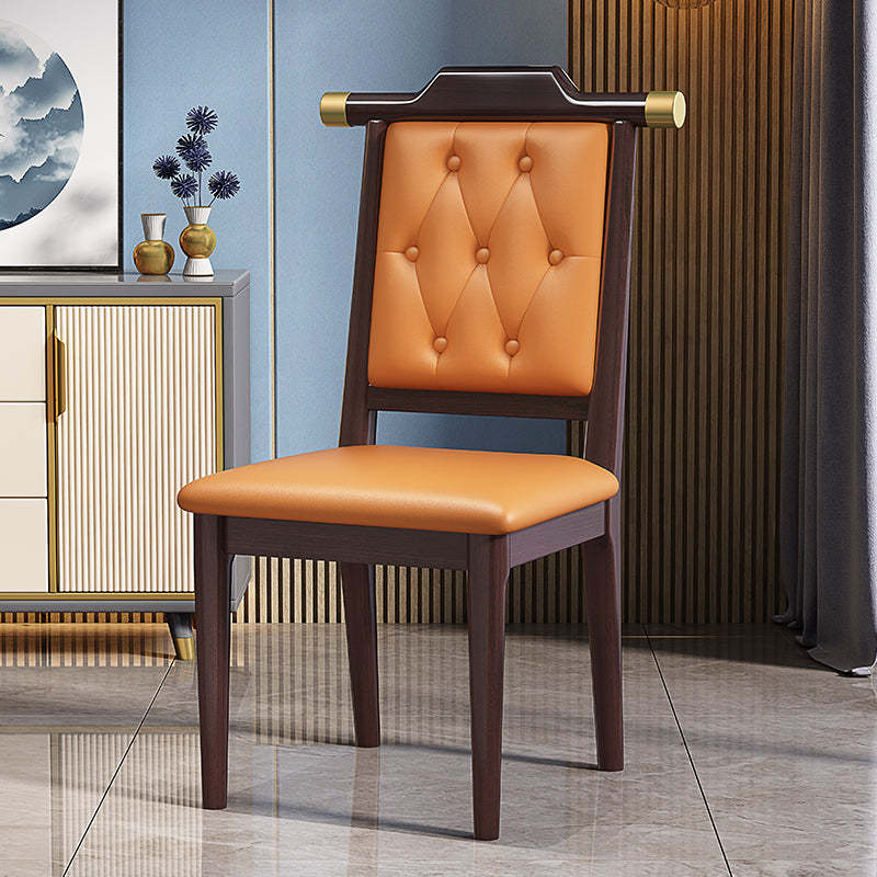 Chinese Wood Leather Dining Chair — Hard Seat / White