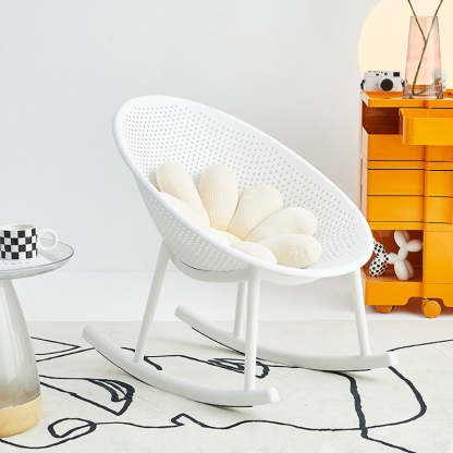 Minimalist Hollowed Oval Plastic Rocking Chair — White