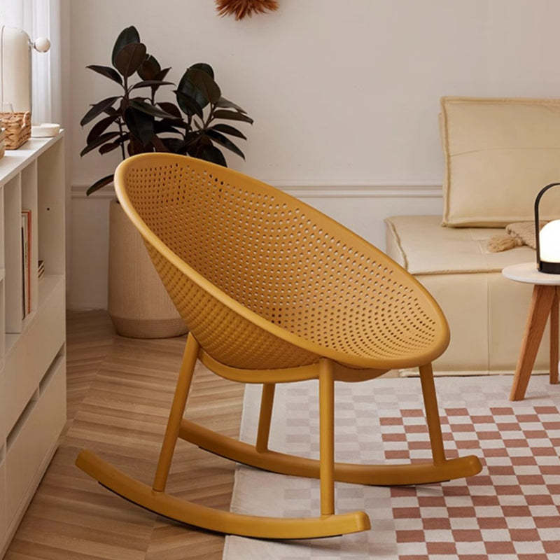 Minimalist hollowed oval yellow wood rocking chairs, Lighom
