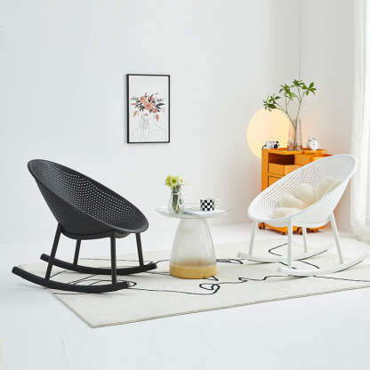 Minimalist Hollowed Oval Plastic Rocking Chair — Black