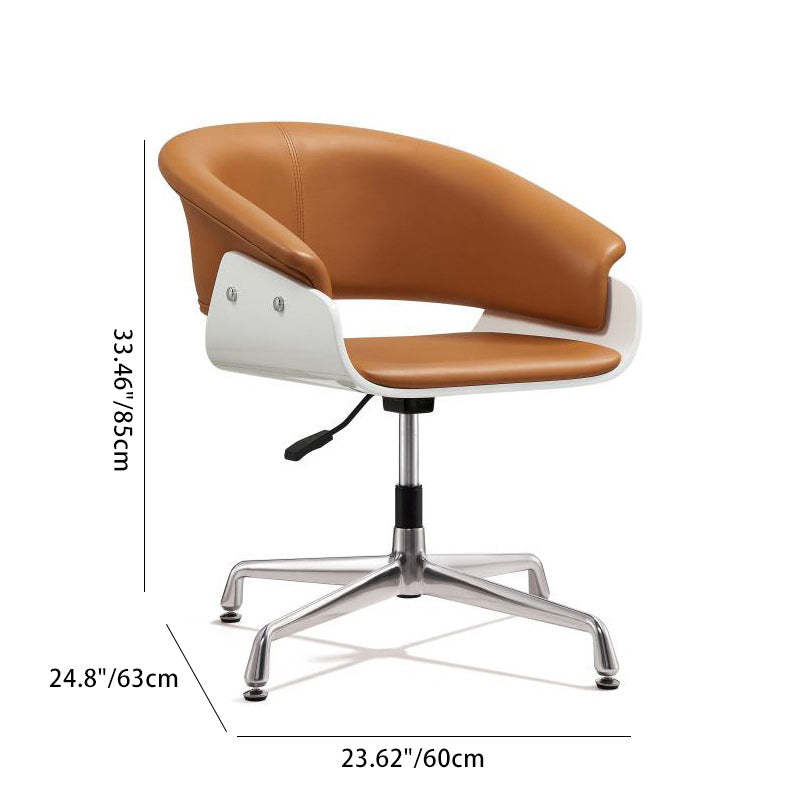 Minimalist Wood Leather Liftable Desk Chair — Genuine Leather