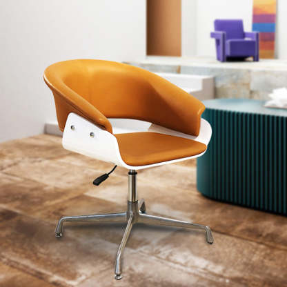 Minimalist Wood Leather Liftable Desk Chair — Imitation Leather