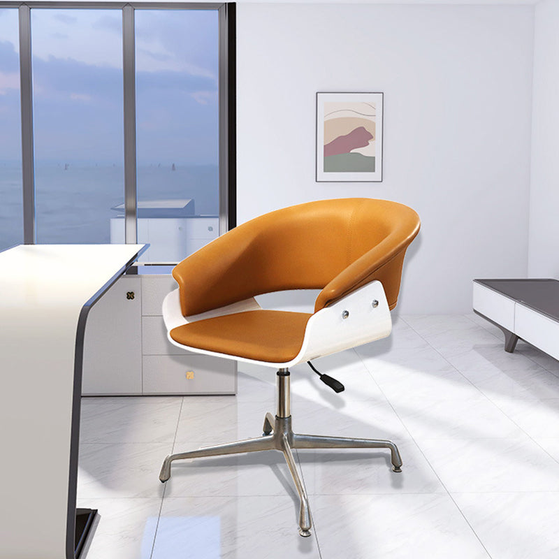 Minimalist Wood Leather Liftable Desk Chair — Microfiber Leather