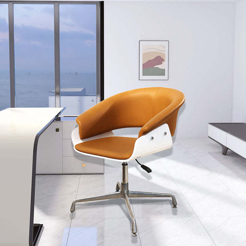 Minimalist Wood Leather Liftable Desk Chair — Microfiber Leather
