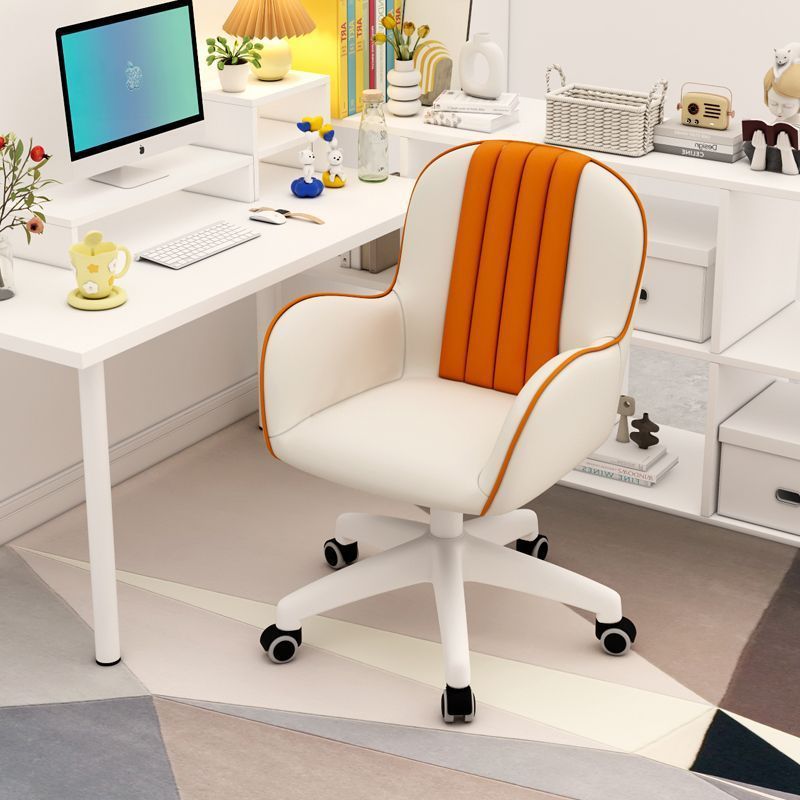 Scandinavian Liftable Swivel PU Leather Desk Chair — Nylon / Beige