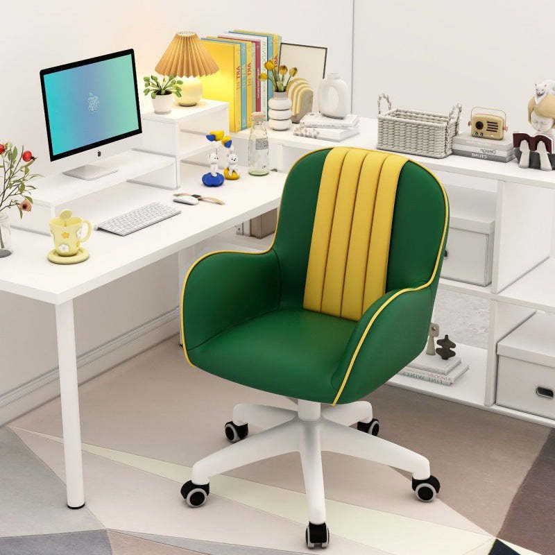 Scandinavian Liftable Swivel PU Leather Desk Chair — Steel / Green