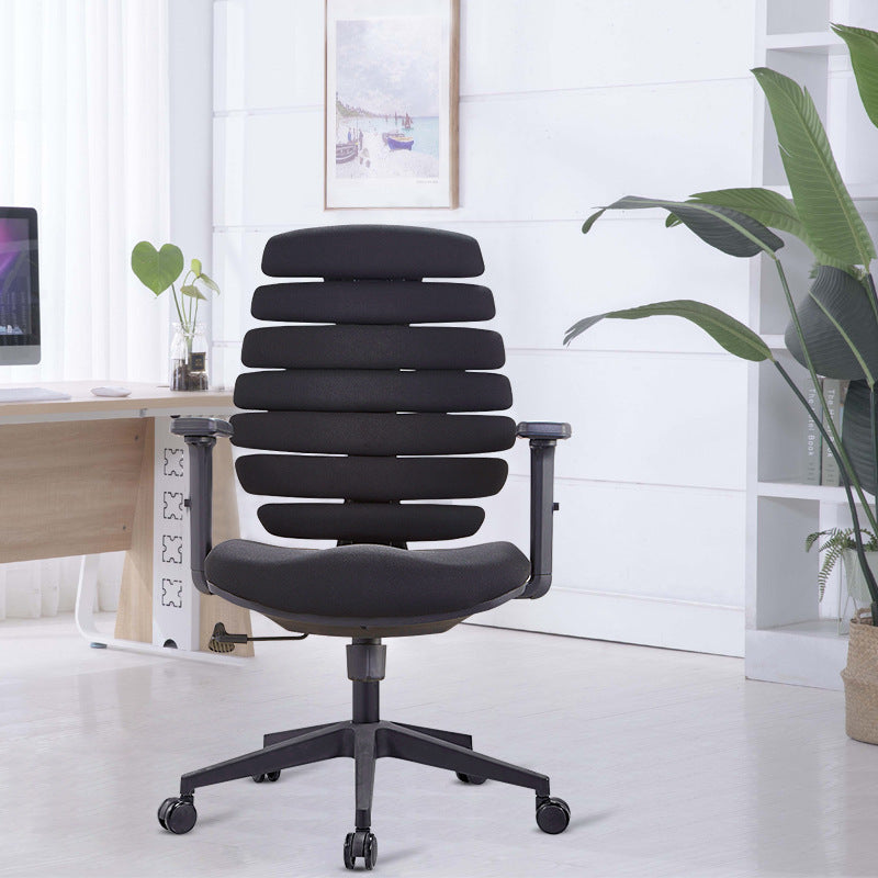 Minimalist Fabric Fishbone Swivel Lift Desk Chair — Black