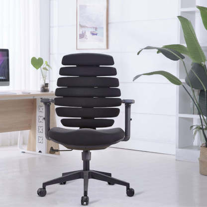 Minimalist Fabric Fishbone Swivel Lift Desk Chair — Black