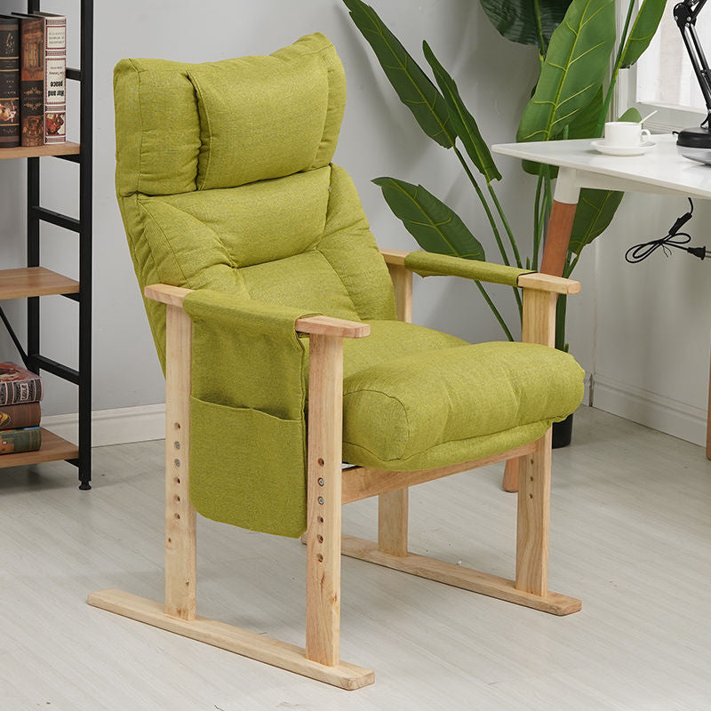 Minimalist Folding Wood Hemp Fabric Accent Chair With Pocket