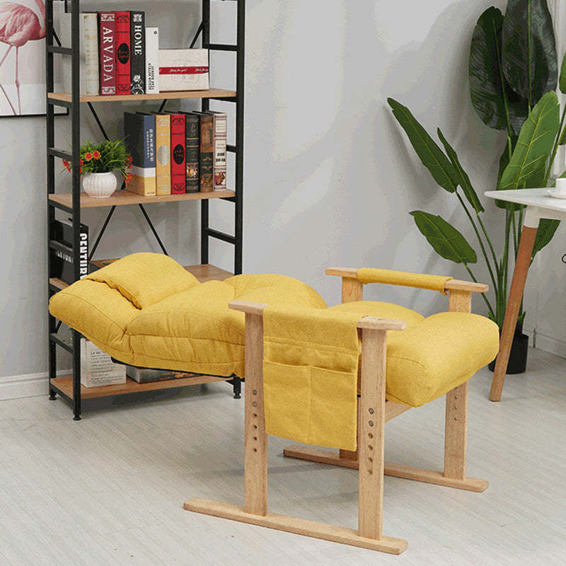 Minimalist Folding Wood Hemp Fabric Accent Chair With Pocket — Brown