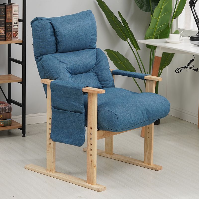 Minimalist Folding Wood Hemp Fabric Accent Chair With Pocket — Yellow