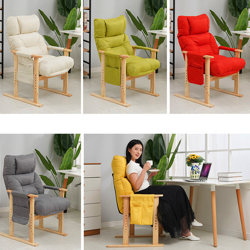 Minimalist Folding Wood Hemp Fabric Accent Chair With Pocket